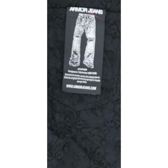 NWT Men’s ARMOR JEANS Black Jeans 34 X 36 Patterned Lacey Type Stack - Picture 4 of 6
